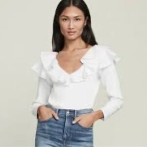 Veronica Beard | White Strata Ruffled Long Sleeve Top | Sz L